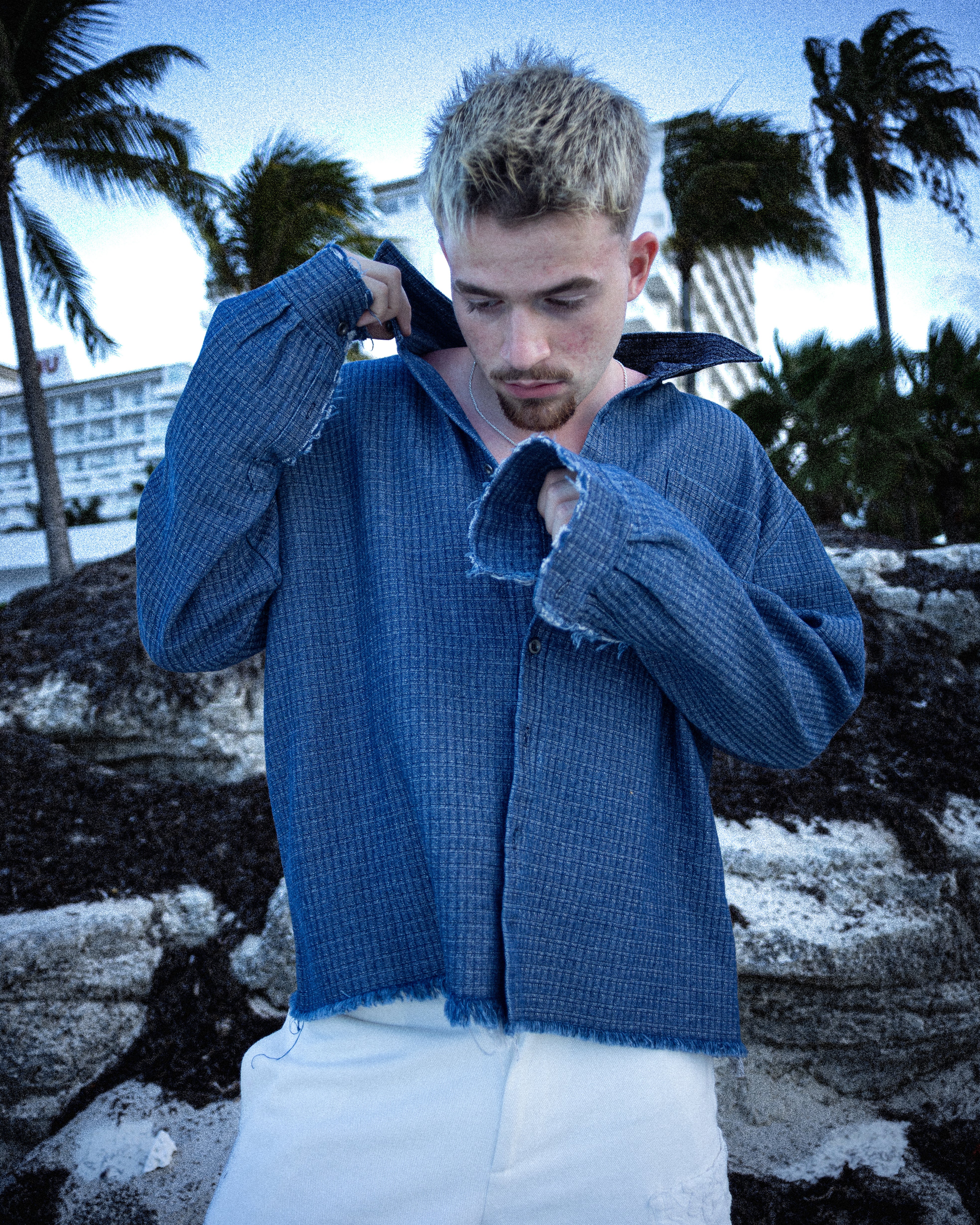 INDIGO GRID VINTAGE DENIM TOP
